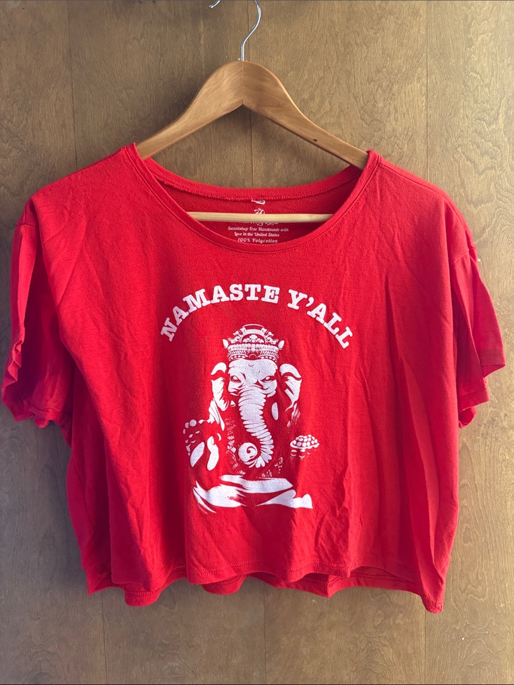 Red Graphic Crop Top - 'Namaste Y'All'